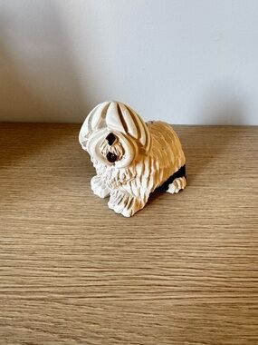 Textured Cream Ceramic Dog Sculpture